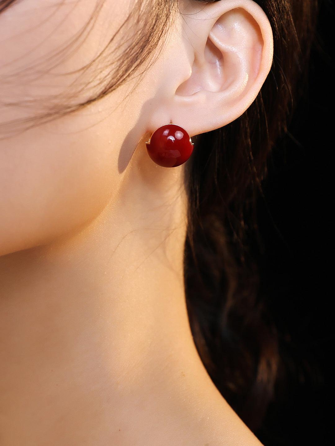 Europe and the United States style franc drop glaze burgundy earrings - MinElèn Jewelry