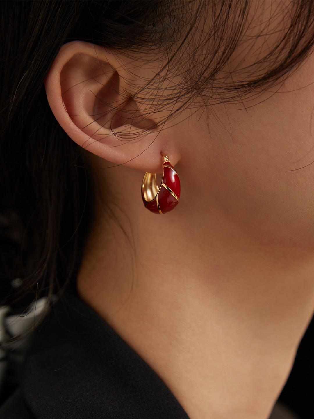 Chinese Red Drip Glaze Earrings - MinElèn Jewelry