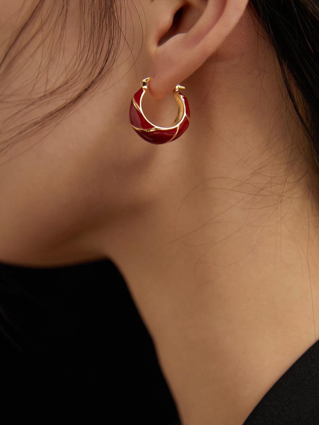 Chinese Red Drip Glaze Earrings - MinElèn Jewelry