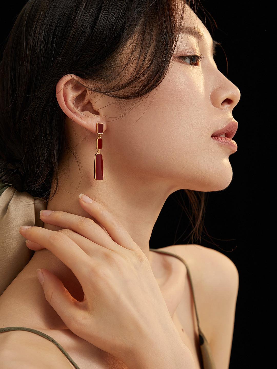 Chinese Red Drop Uranium Earrings - MinElèn Jewelry