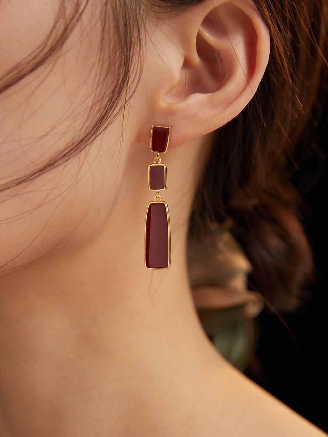 Chinese Red Drop Uranium Earrings - MinElèn Jewelry