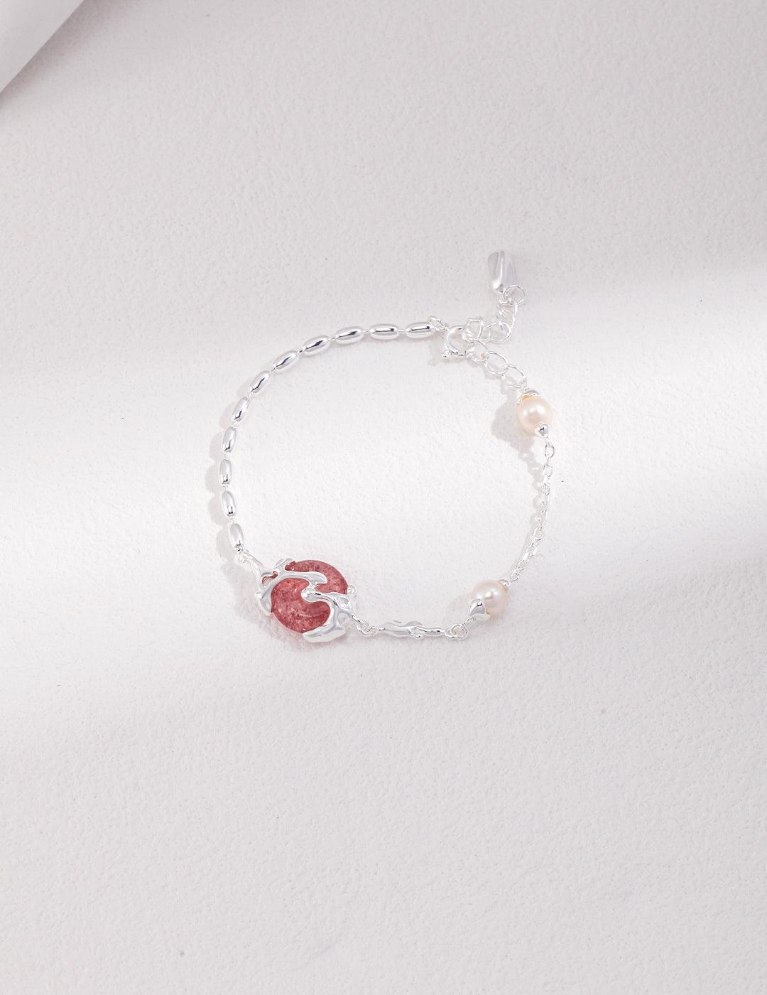 Sterling Silver Strawberry Crystal Bracelet - MinElèn Jewelry