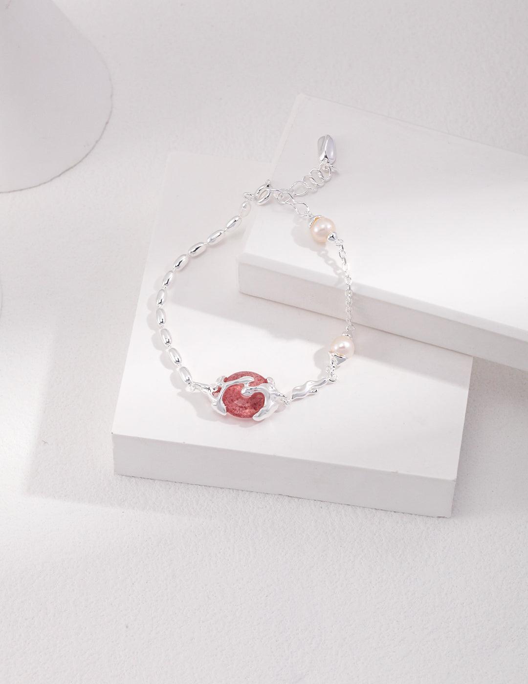 Sterling Silver Strawberry Crystal Bracelet - MinElèn Jewelry