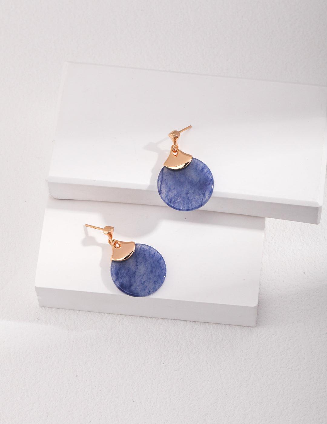 Sterling Silver and Blue Tungling Jade Earrings - MinElèn Jewelry