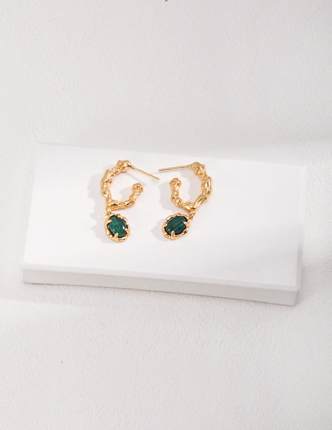 Sterling Silver Malachite Earrings - MinElèn Jewelry