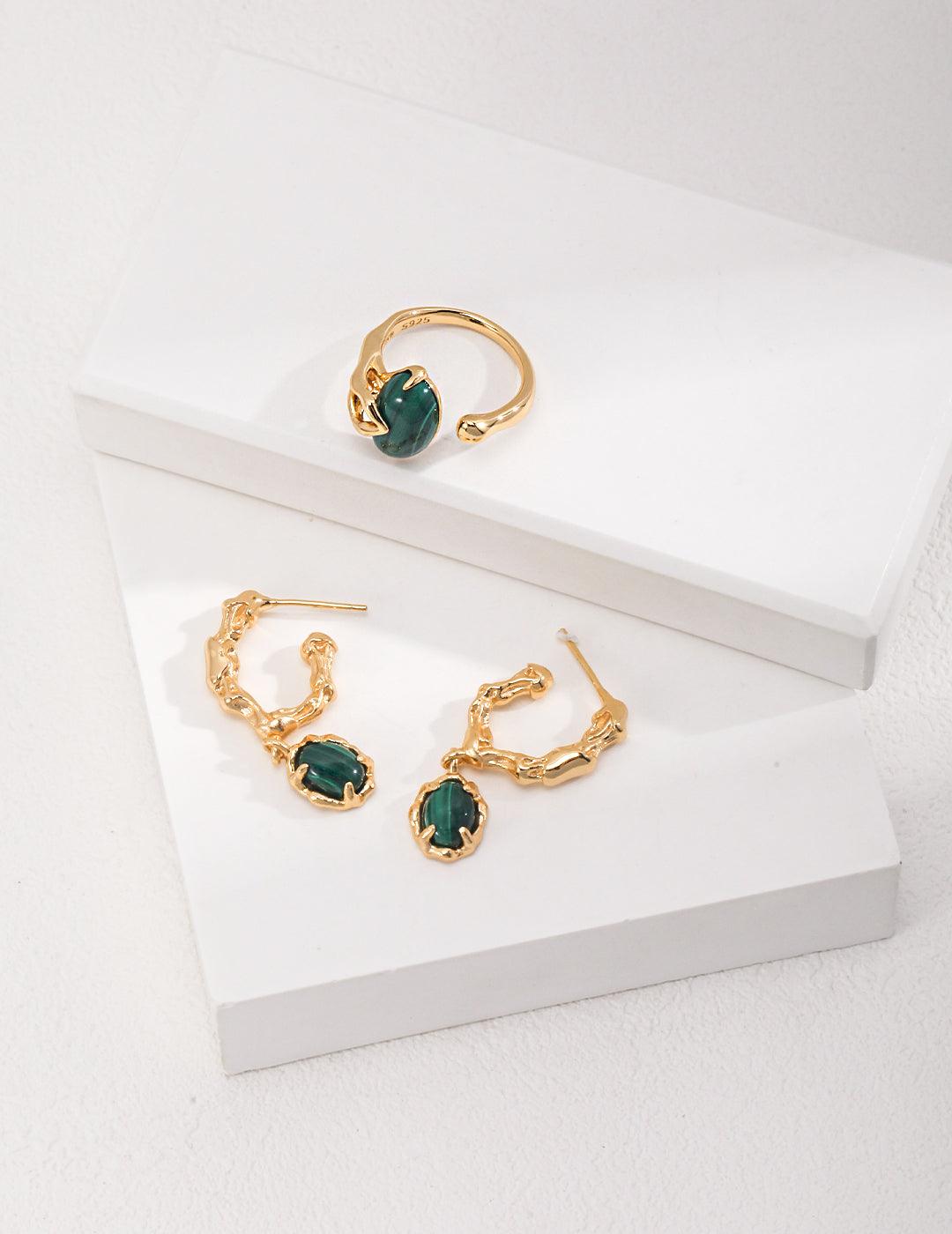 Sterling Silver Malachite Earrings - MinElèn Jewelry