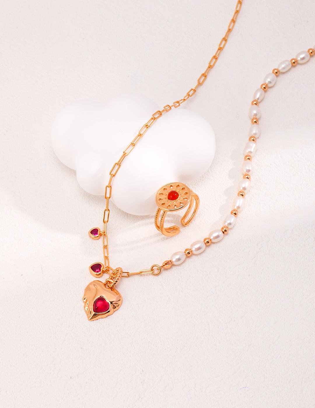 Natural pearl red corundum necklace - MinElèn Jewelry