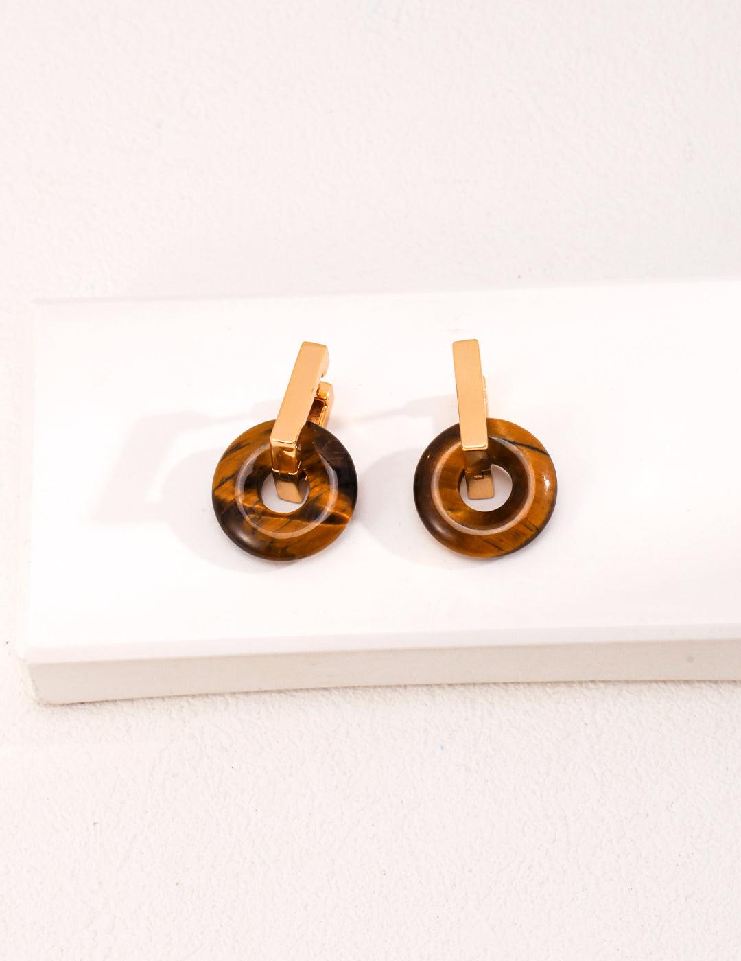 Natural Tiger Eye/Spotted Stone Earrings - MinElèn Jewelry