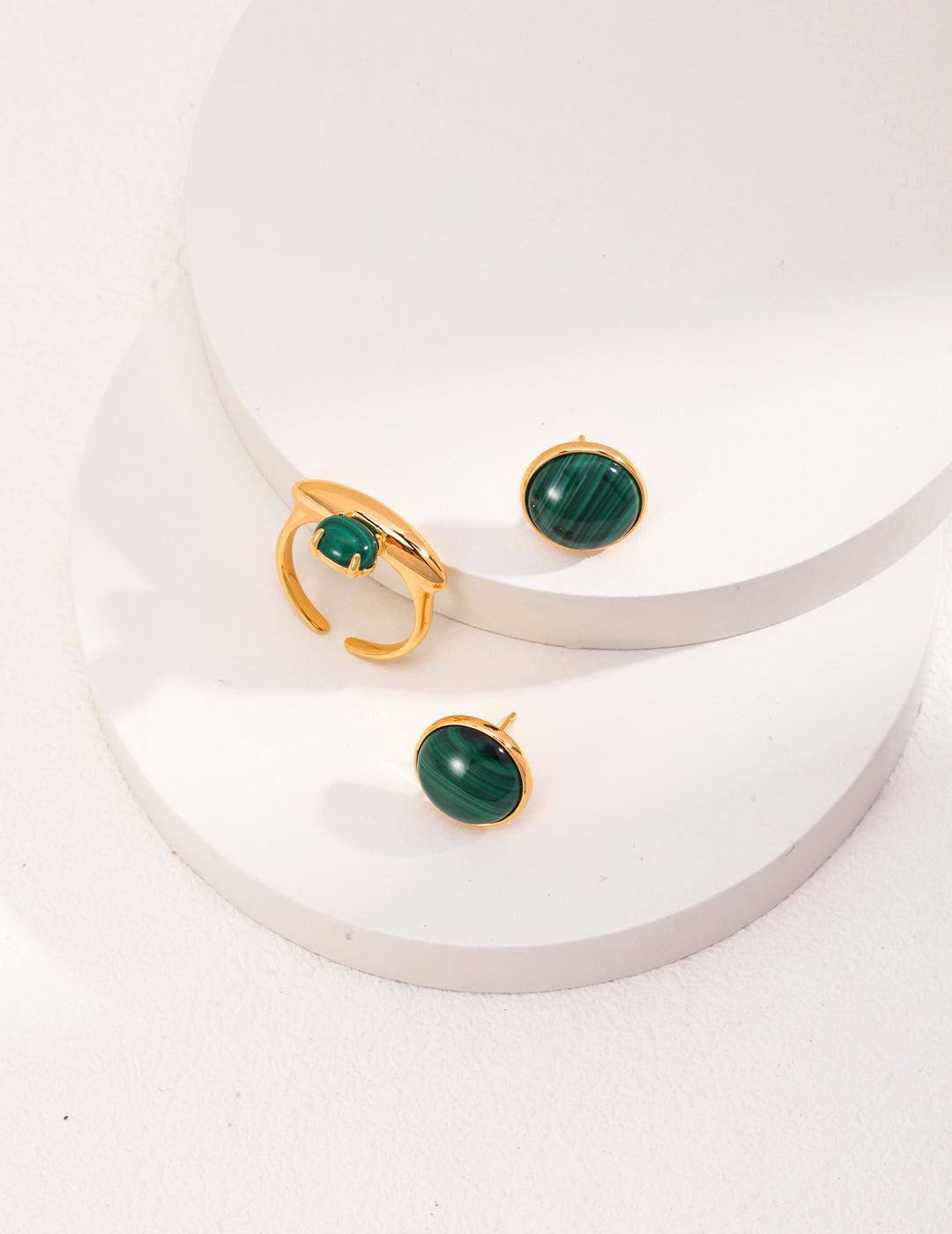 Minimalist, Sophisticated Malachite Stud Earrings - MinElèn Jewelry