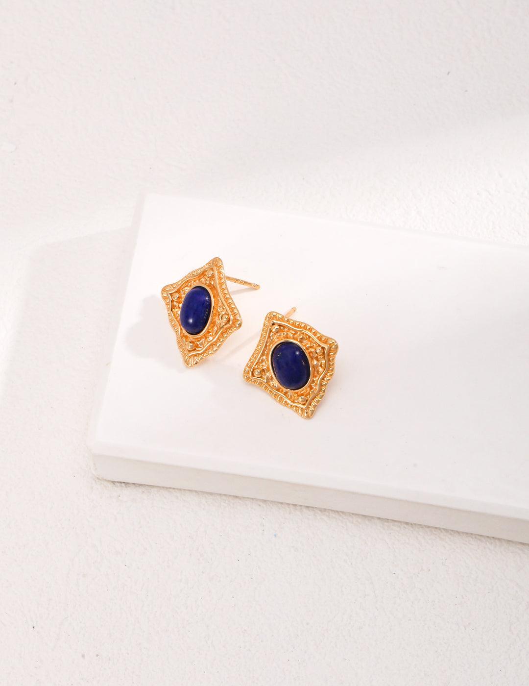 Sterling Silver Lapis Lazuli/Red Agate Earrings - MinElèn Jewelry