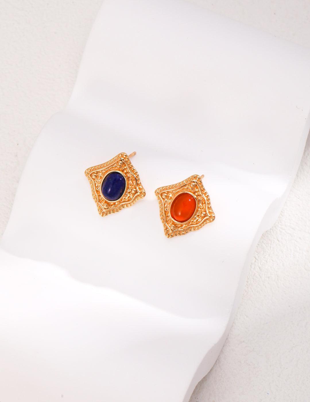 Sterling Silver Lapis Lazuli/Red Agate Earrings - MinElèn Jewelry