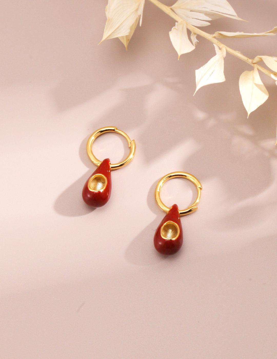 Sterling Silver Teardrop Red Drop Glaze Earrings - MinElèn Jewelry