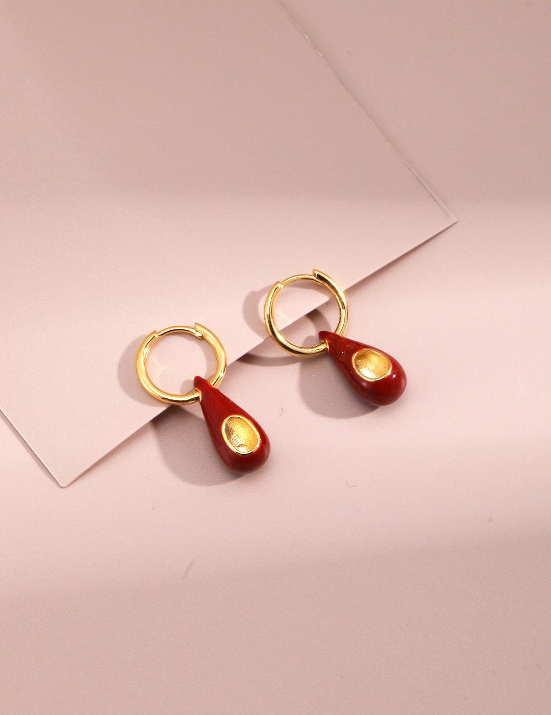 Sterling Silver Teardrop Red Drop Glaze Earrings - MinElèn Jewelry