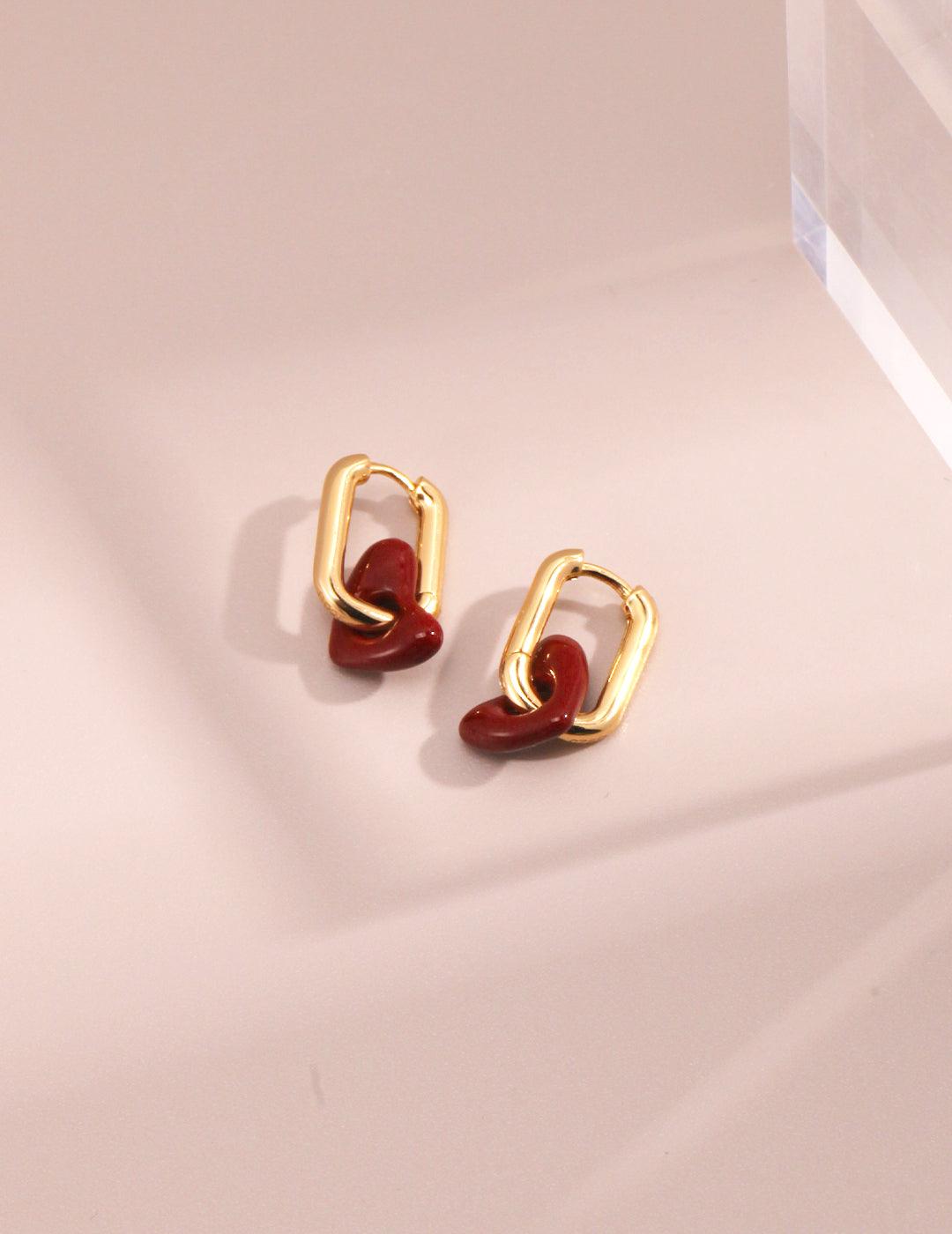 Sterling Silver Heart Red Drop Glaze Earrings - MinElèn Jewelry