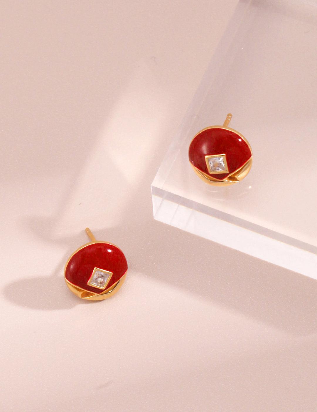 Sterling Silver Red Drip Glaze Earrings - MinElèn Jewelry