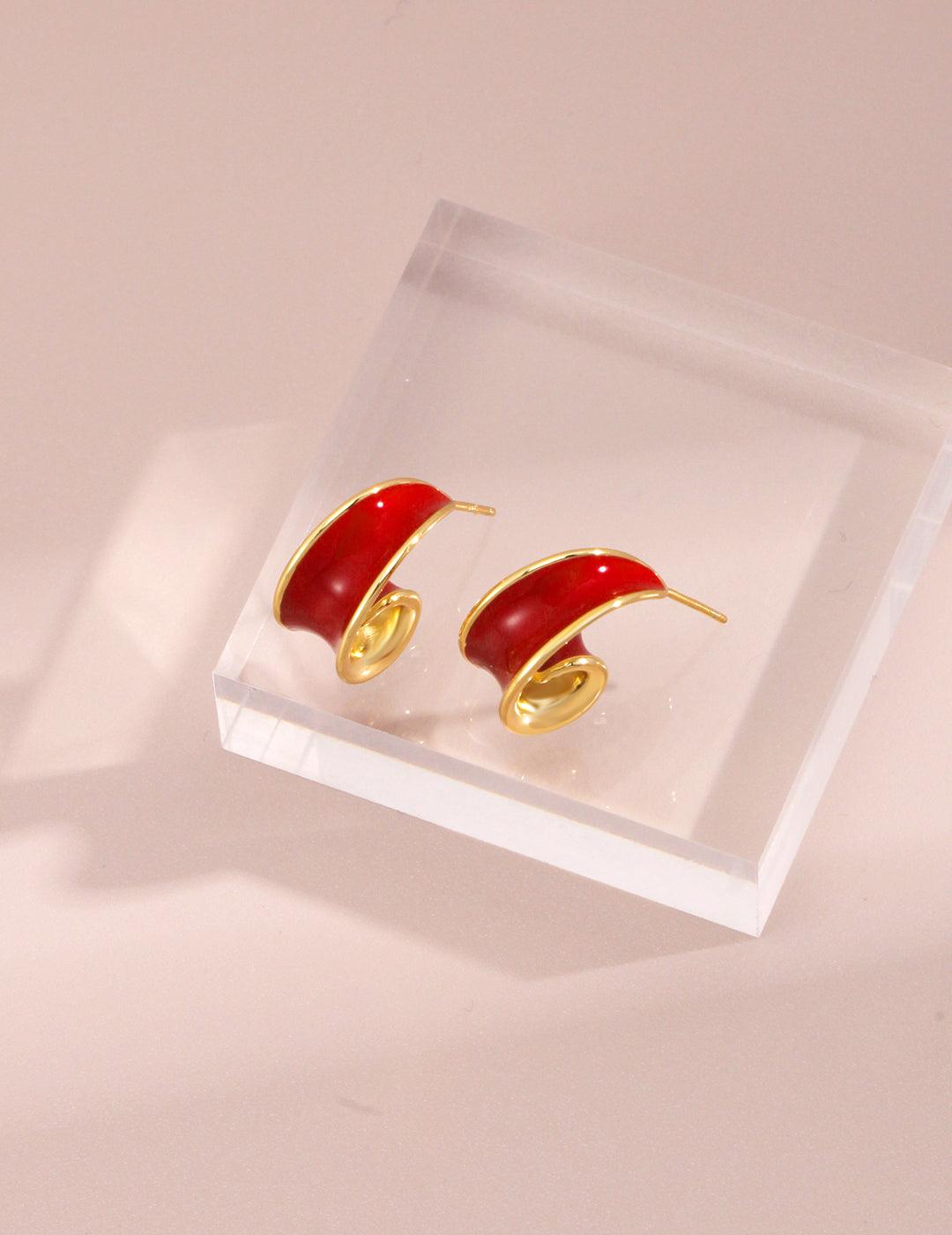 Red Drip Glaze Earrings - MinElèn Jewelry