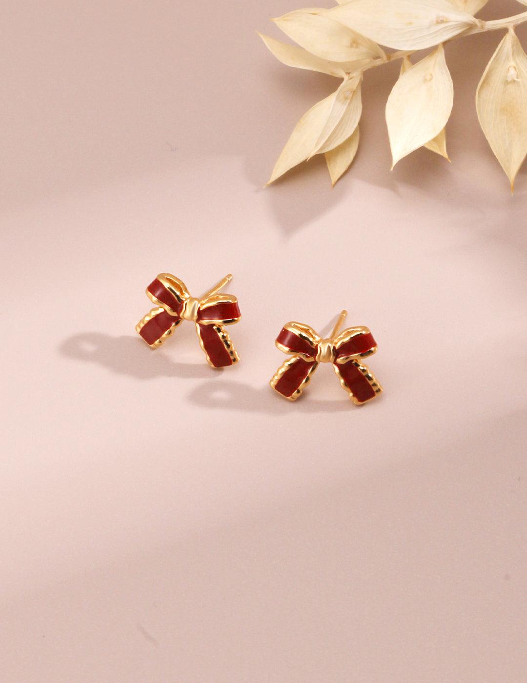 Sterling Silver Red Drop Glaze Butterfly Earrings - MinElèn Jewelry