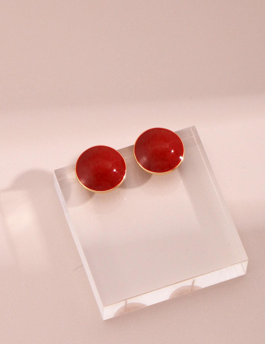 Chinese Red Drip Glaze Collection Sterling Silver Earrings - MinElèn Jewelry