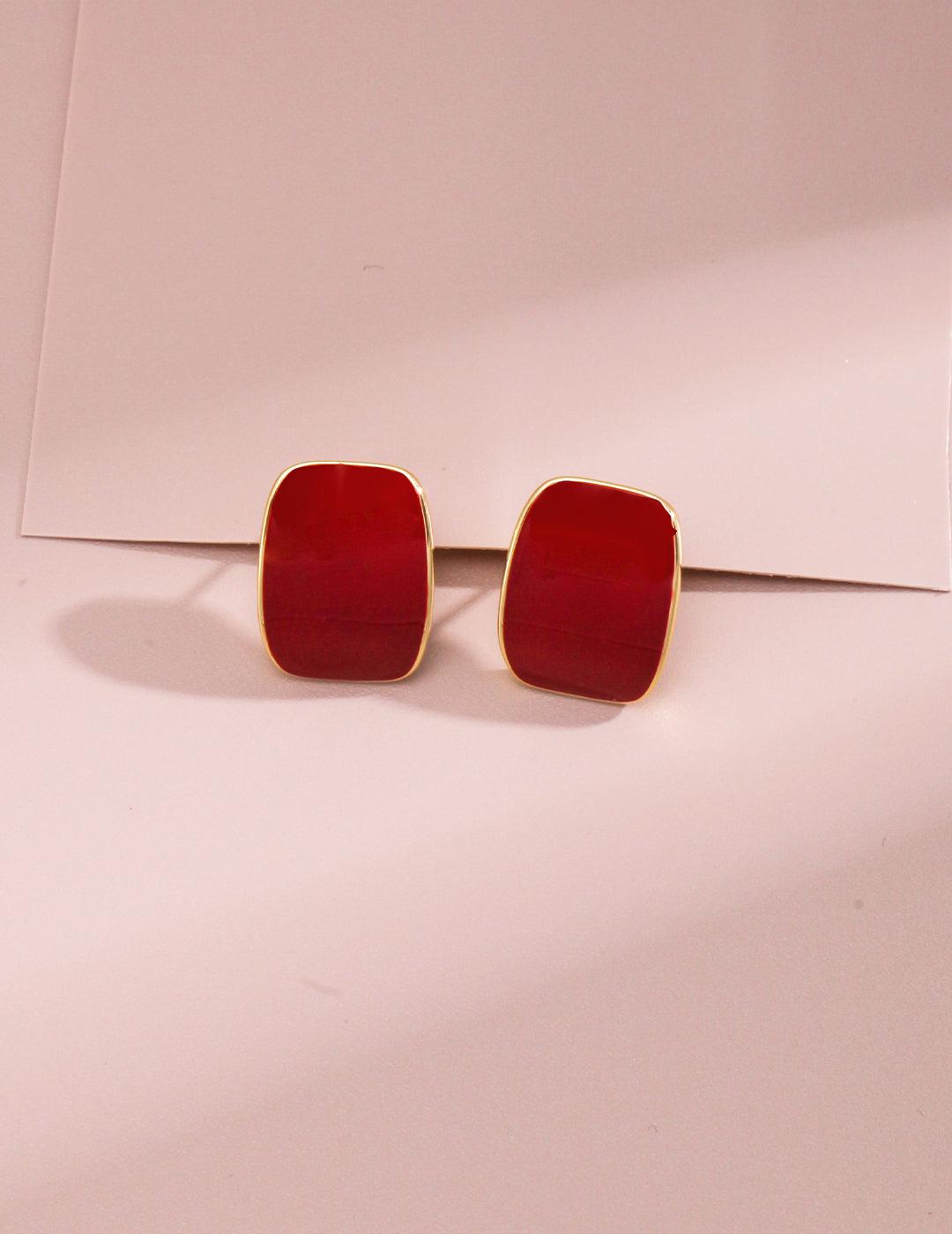 Drip Glaze Sterling Silver Stud Earrings; Available in White/Red - MinElèn Jewelry