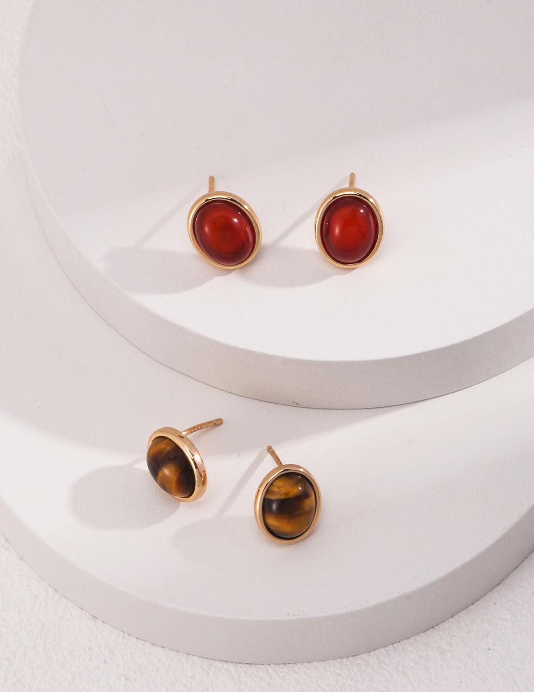 Sterling Silver Agate/Tiger Eye Earrings - MinElèn Jewelry