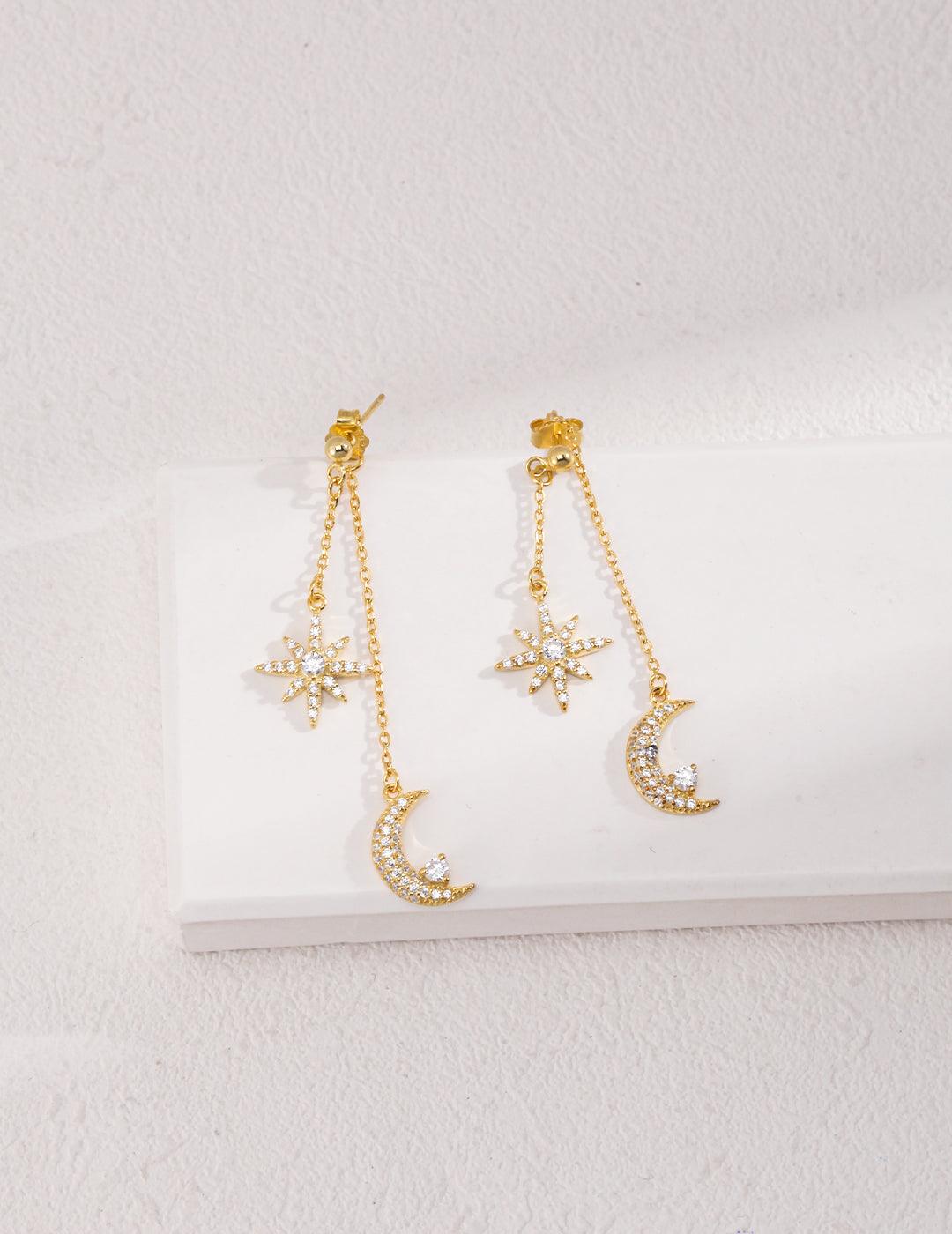 Silver Star and Moon Earrings - MinElèn Jewelry