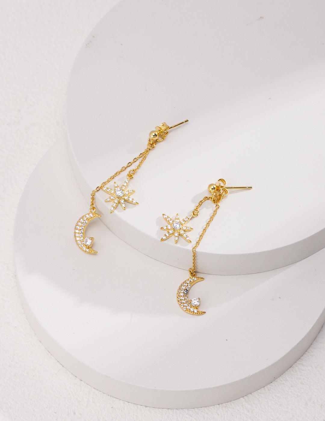 Silver Star and Moon Earrings - MinElèn Jewelry