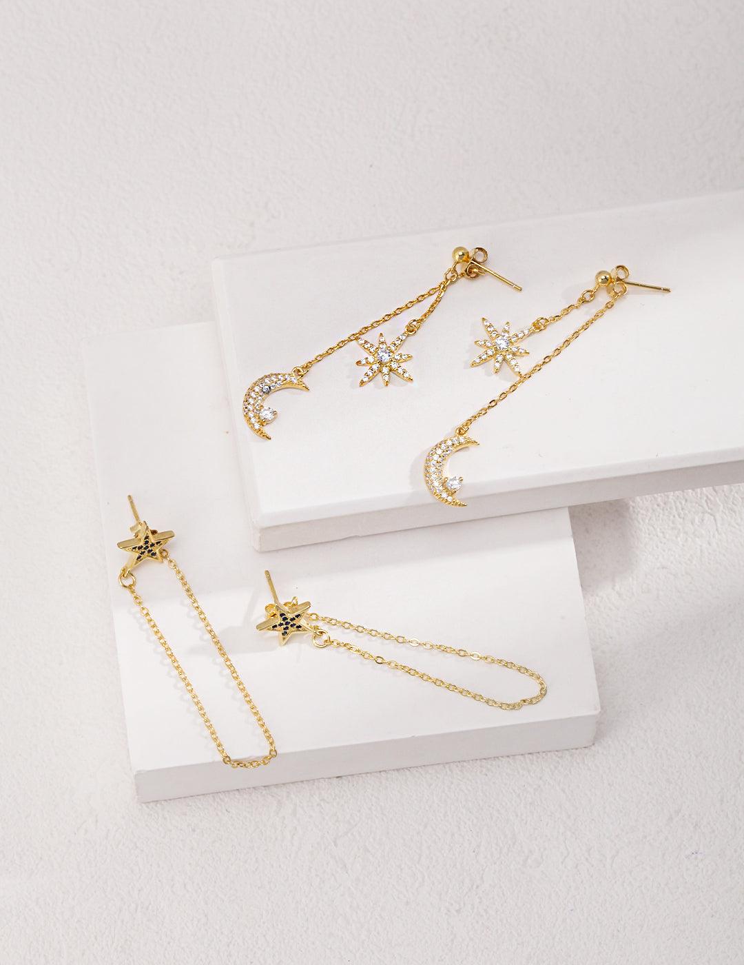 S925-Star Long Earrings - MinElèn Jewelry