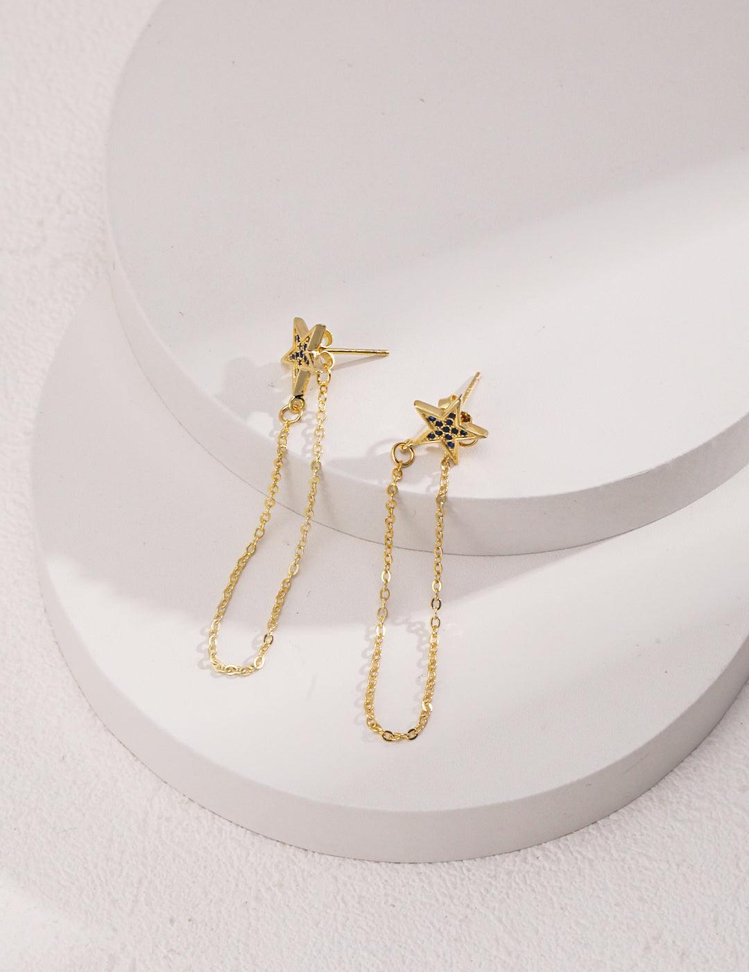 S925-Star Long Earrings - MinElèn Jewelry