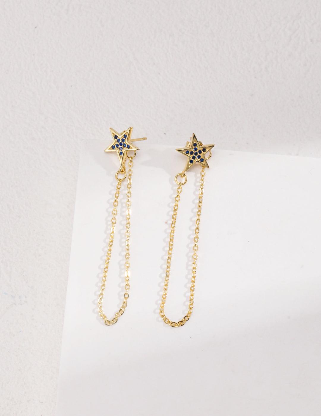 S925-Star Long Earrings - MinElèn Jewelry