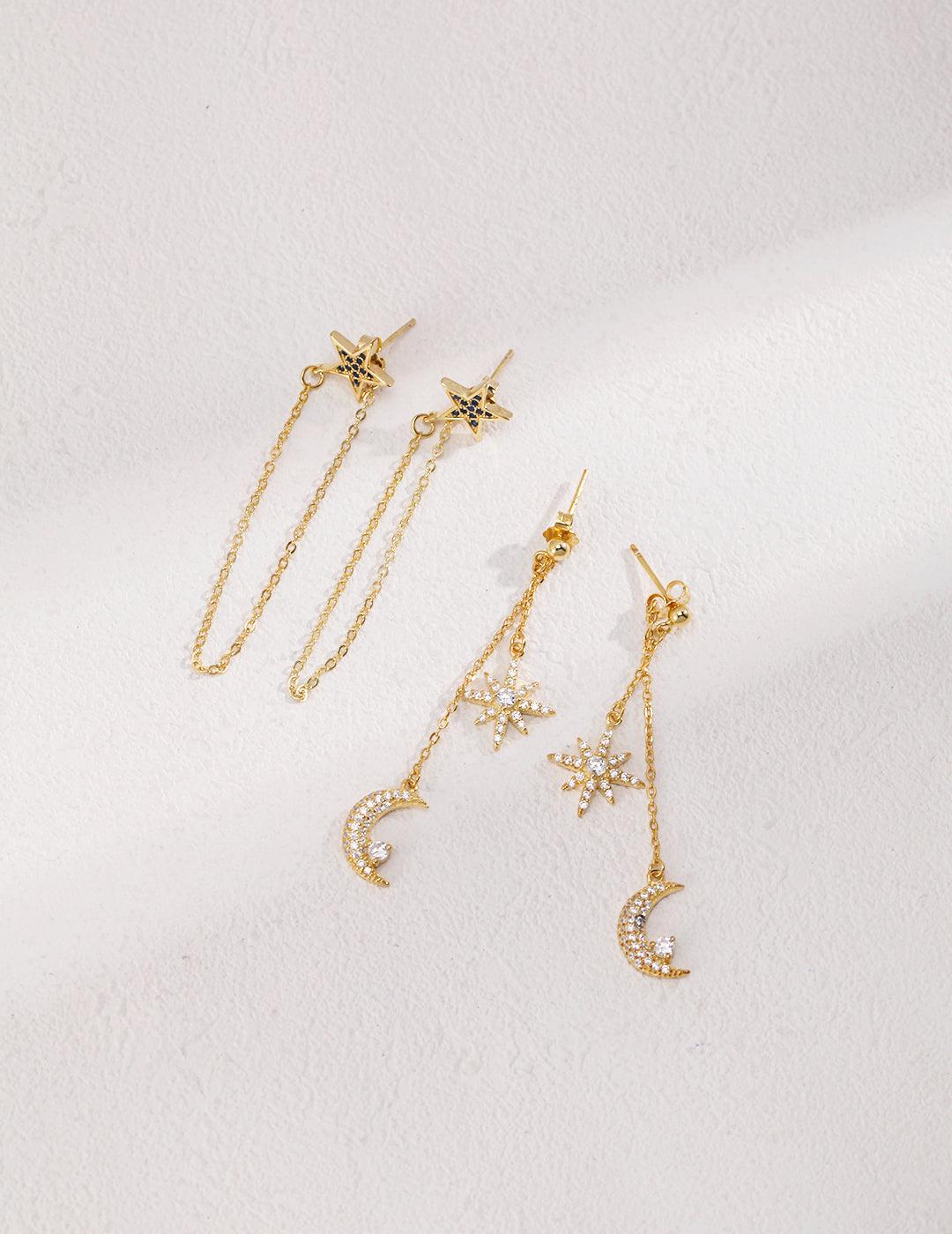 S925-Star Long Earrings - MinElèn Jewelry