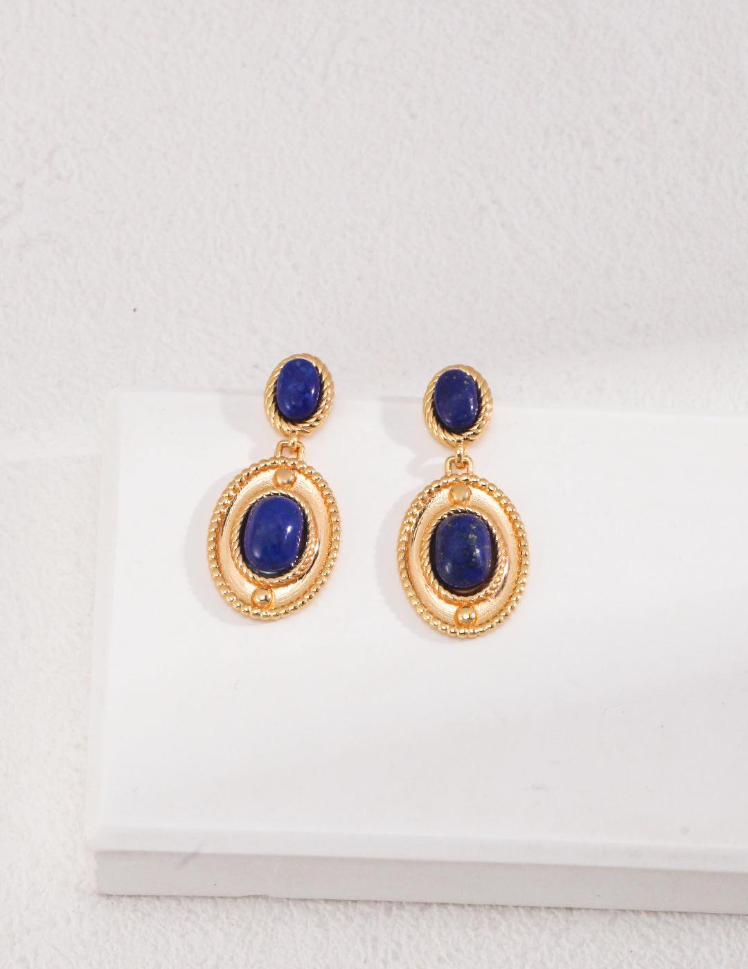 Bead-rimmed lapis lazuli stud earrings, a perfect blend of classical and modern, showing a unique flavor - MinElèn Jewelry