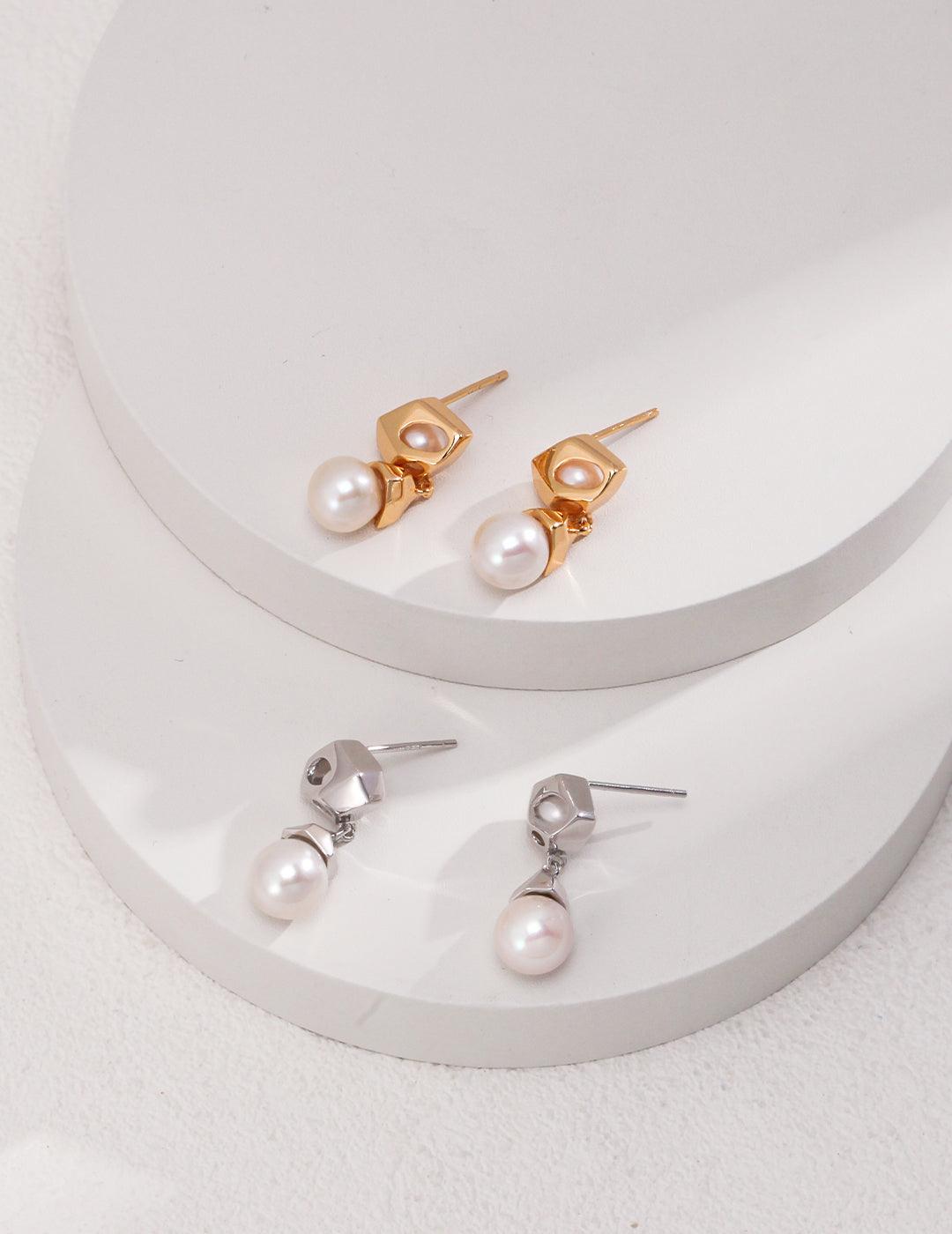 Sterling Silver Pearl Earrings - MinElèn Jewelry