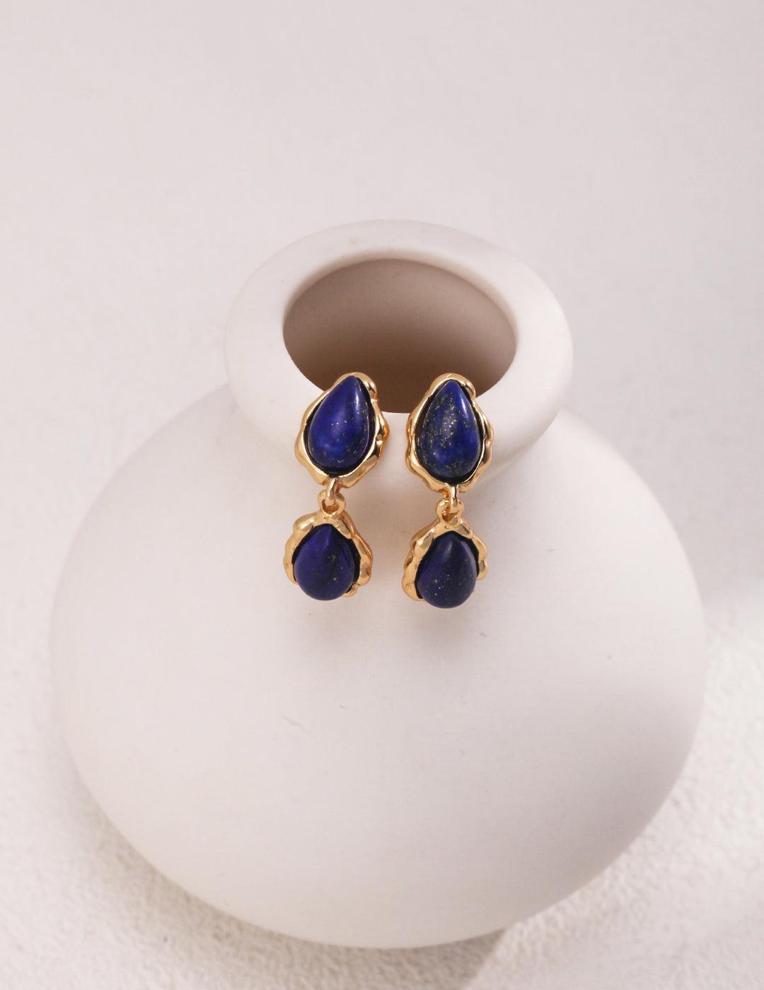 The perfect fusion of classic and fashion - handmade lapis lazuli drop earrings to show your unique taste! - MinElèn Jewelry