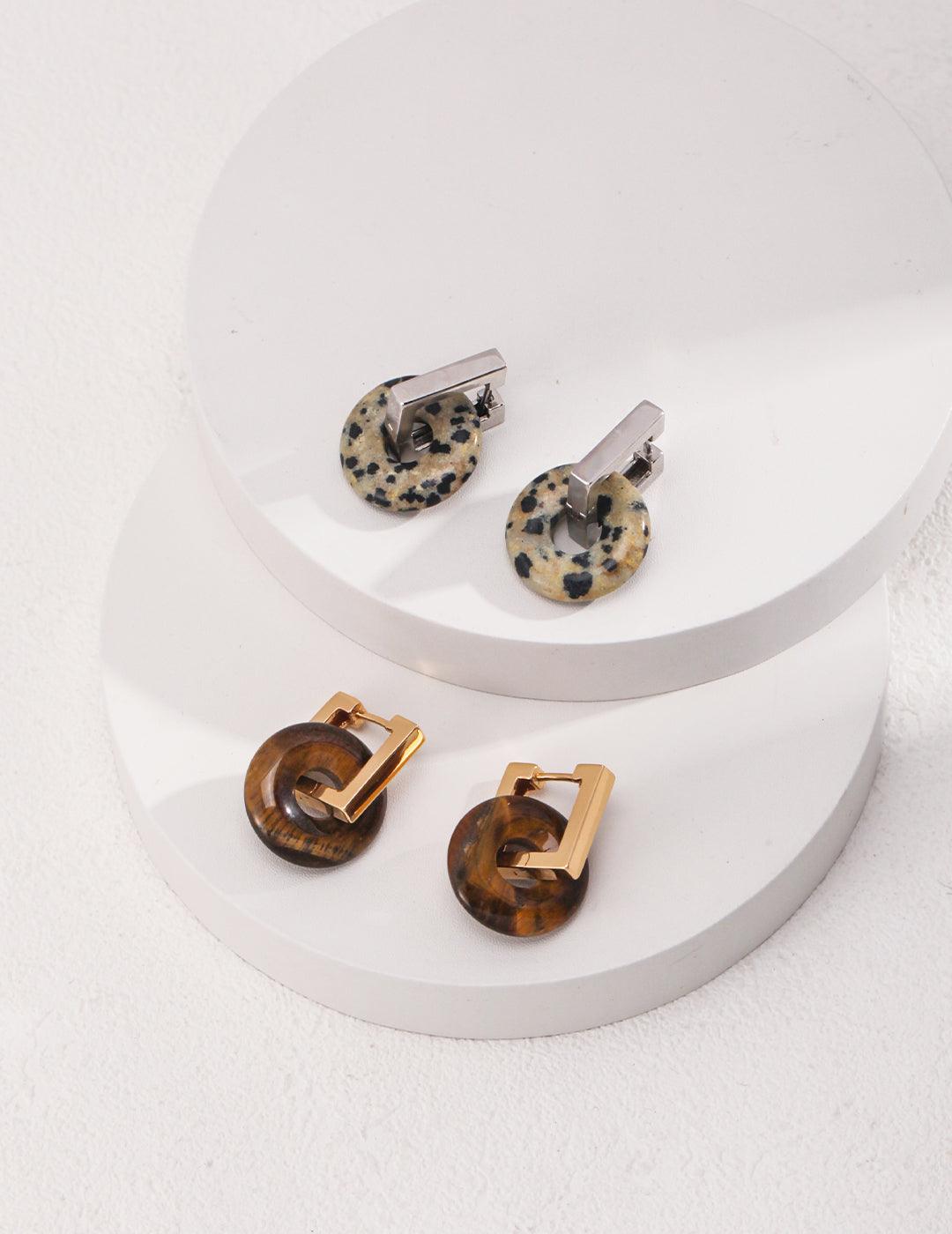 Natural Tiger Eye/Spotted Stone Earrings - MinElèn Jewelry