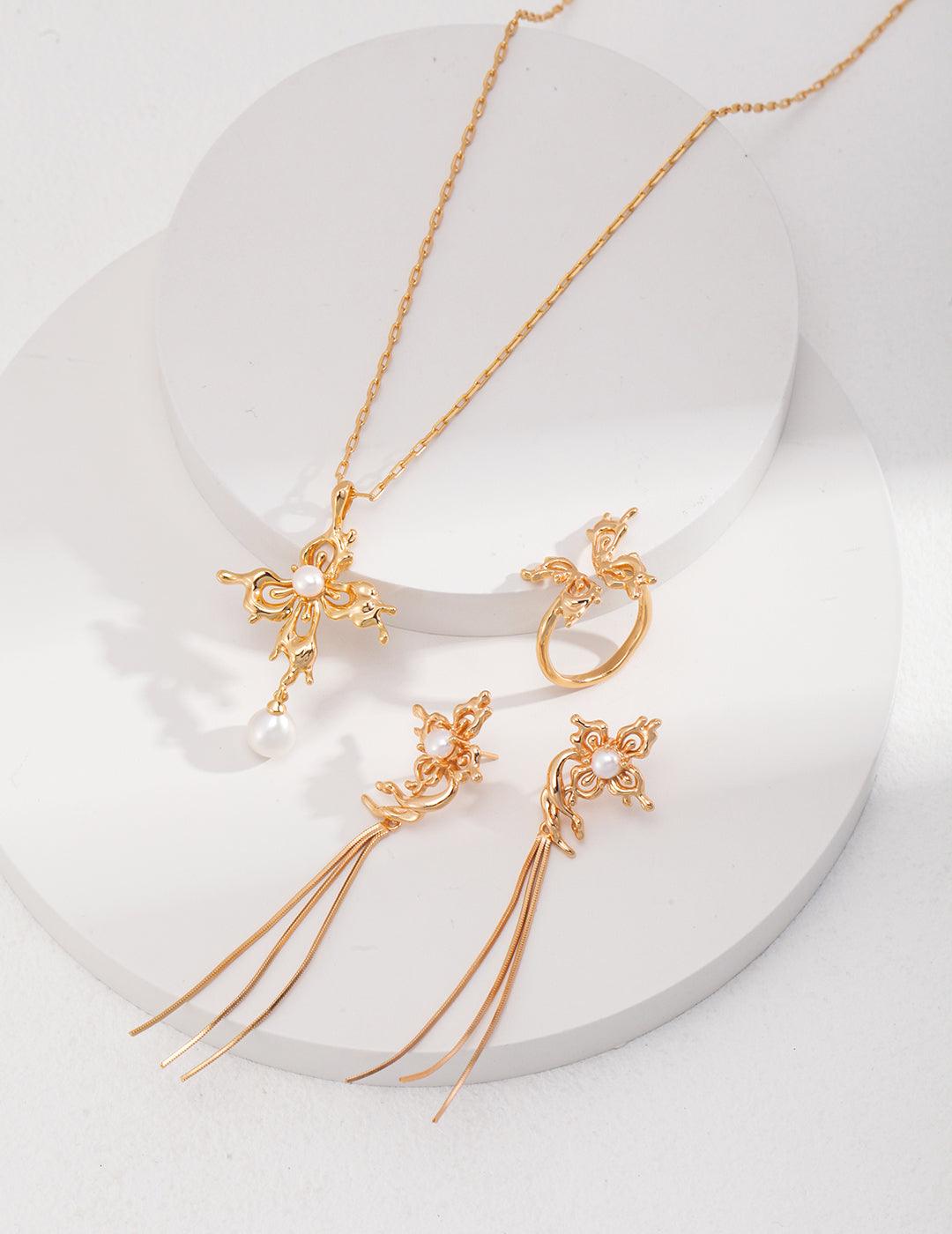 Butterfly Orchid Pearl Jewelry Set - MinElèn Jewelry