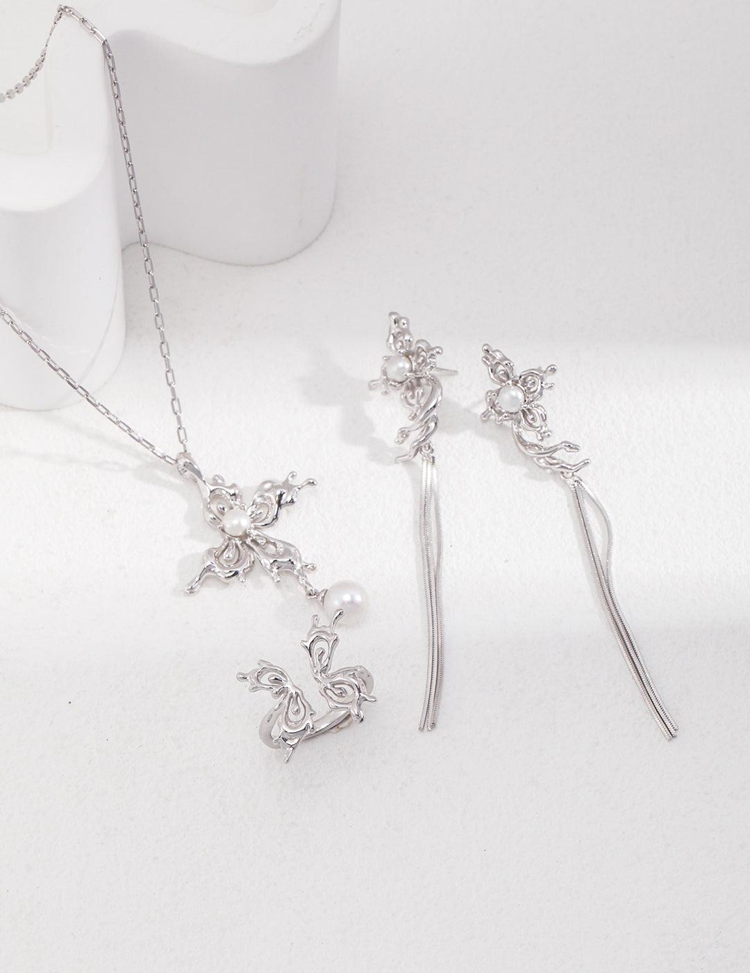 Butterfly Orchid Pearl Jewelry Set - MinElèn Jewelry