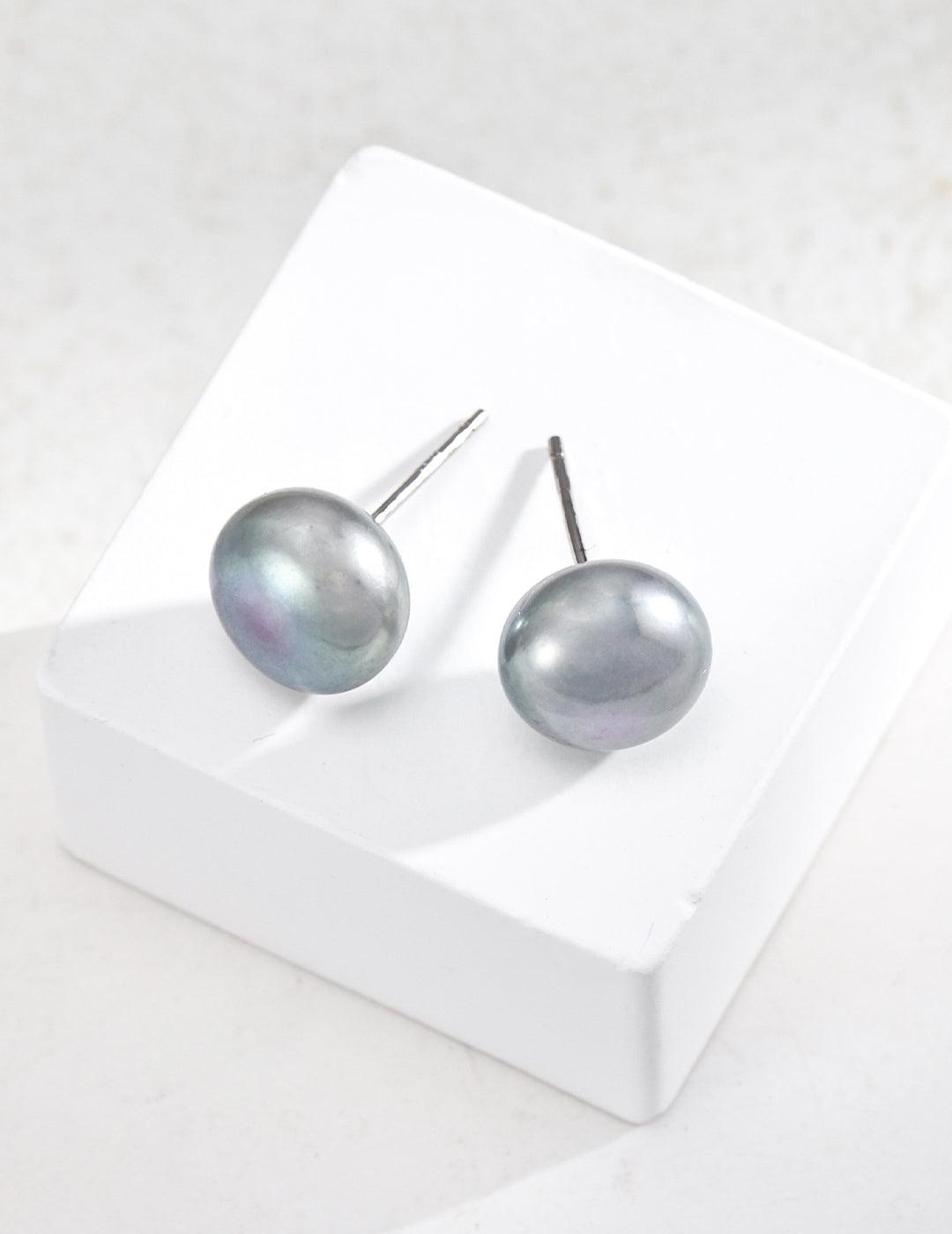 Sterling Silver Pearl Earrings Studs (Small & Large) - MinElèn Jewelry