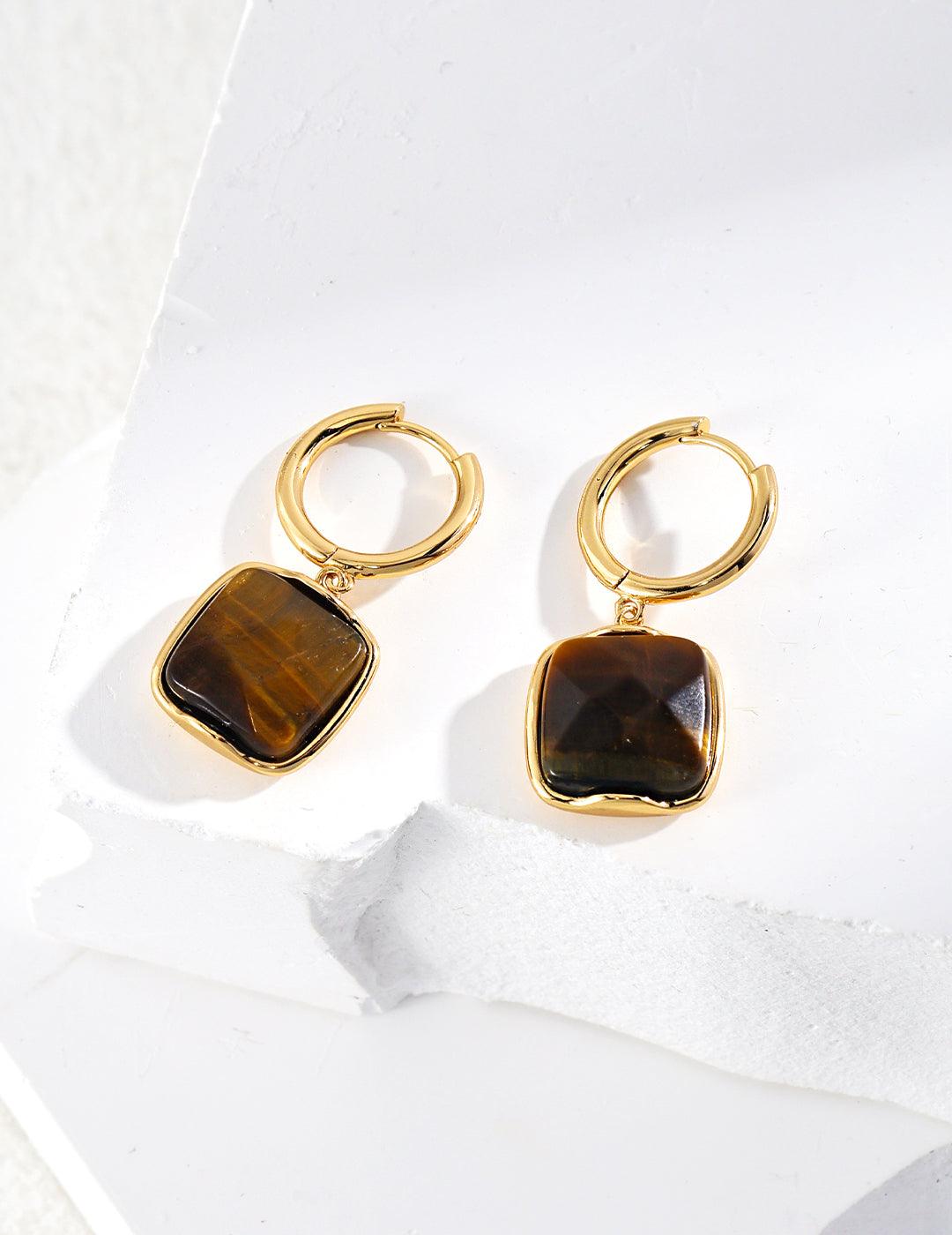 Sterling Silver Tiger Eye Earrings - MinElèn Jewelry