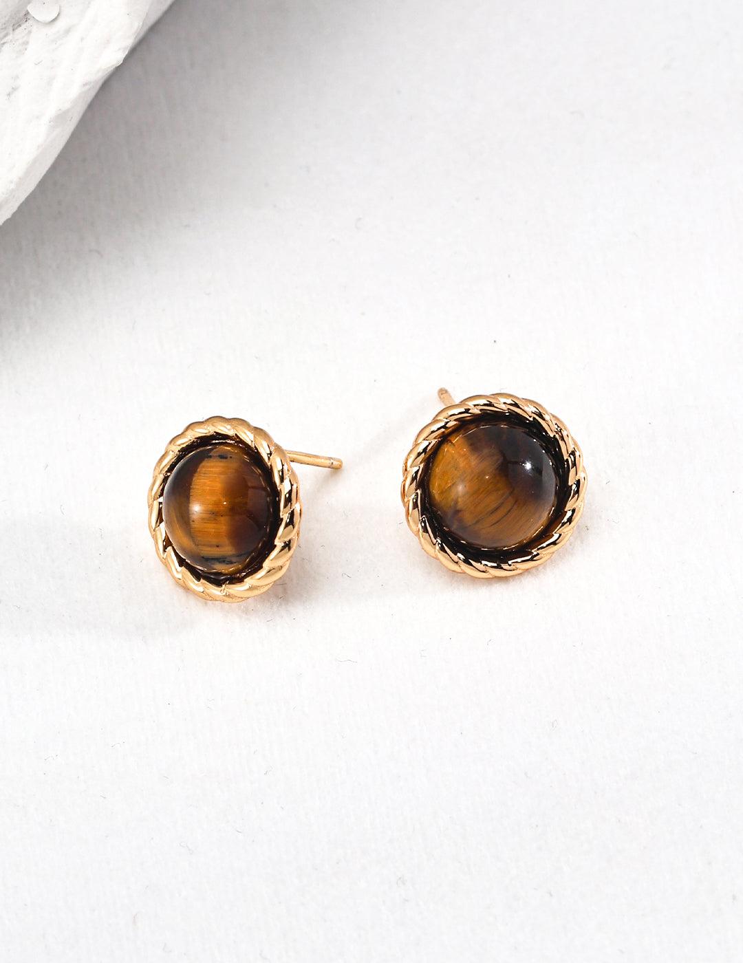 Sterling Silver Tiger Eye Earrings - MinElèn Jewelry