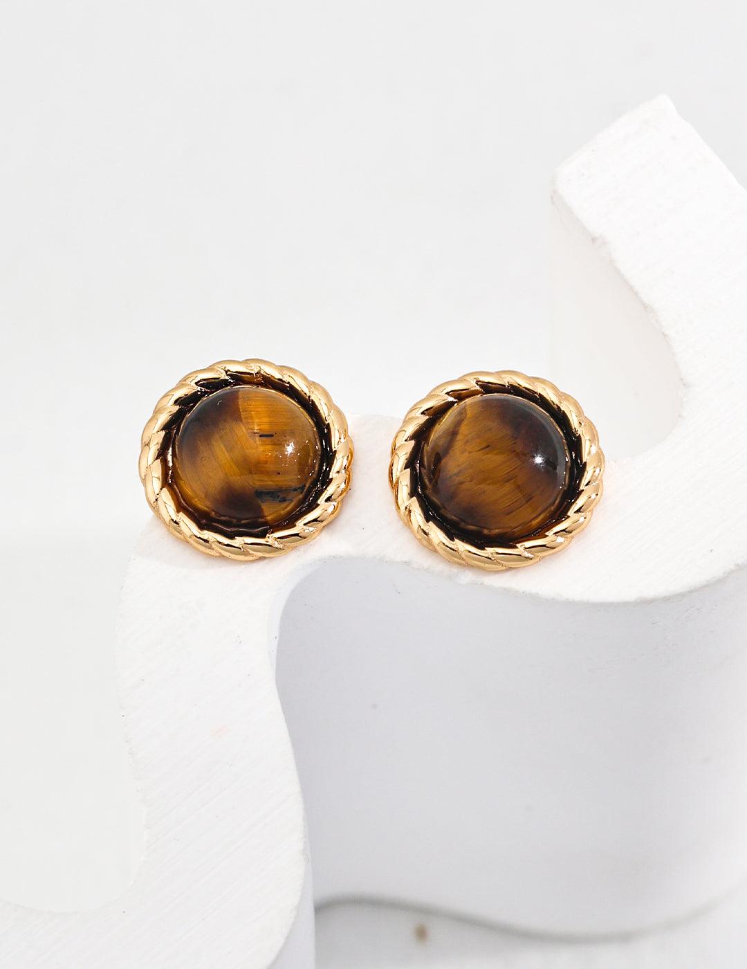 Sterling Silver Tiger Eye Earrings - MinElèn Jewelry