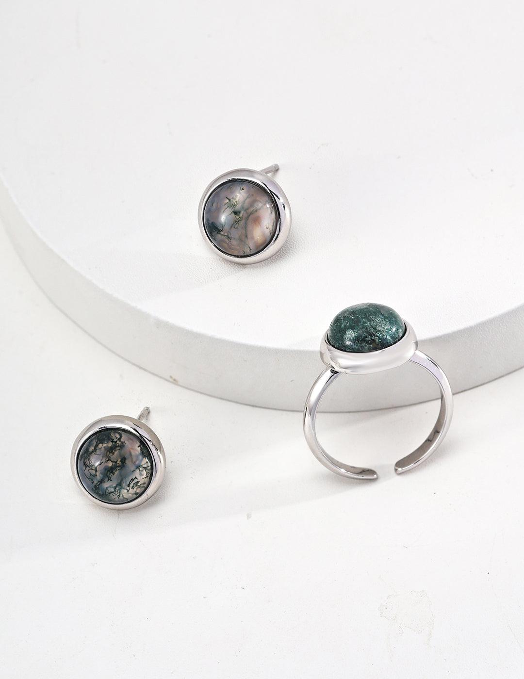 Watercress Agate Sterling Silver Ring - MinElèn Jewelry