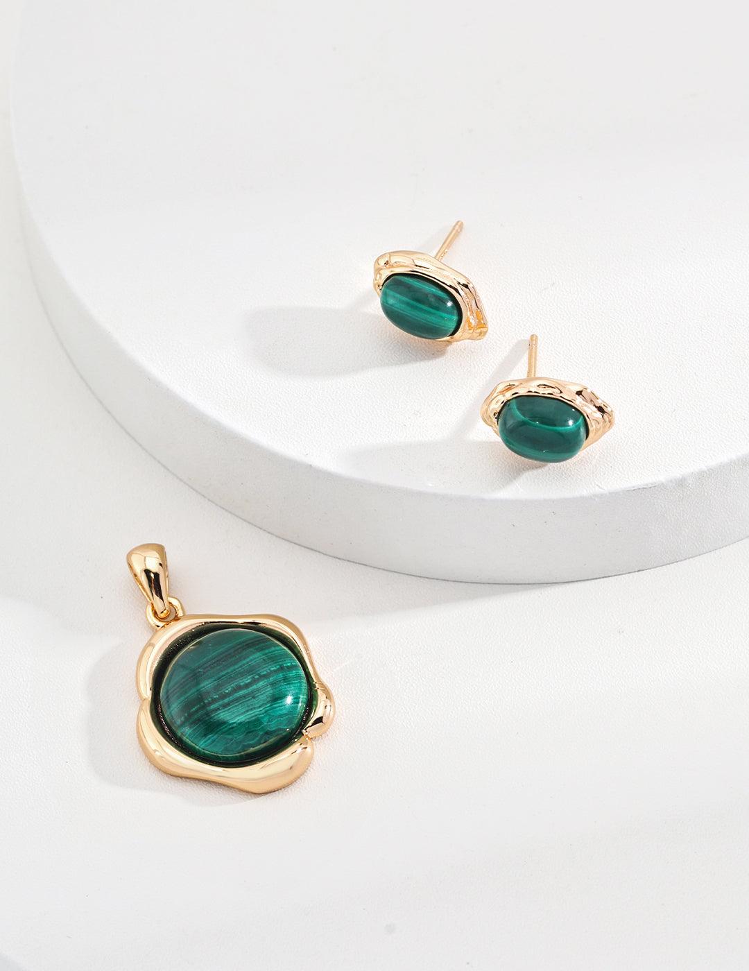 Natural Malachite Earrings Studs - MinElèn Jewelry