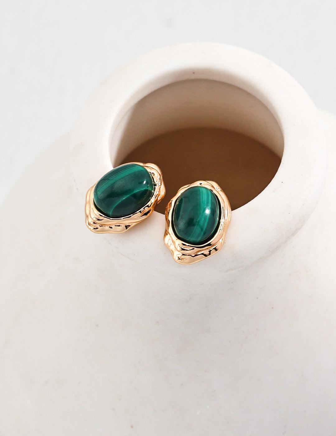 Natural Malachite Earrings Studs - MinElèn Jewelry