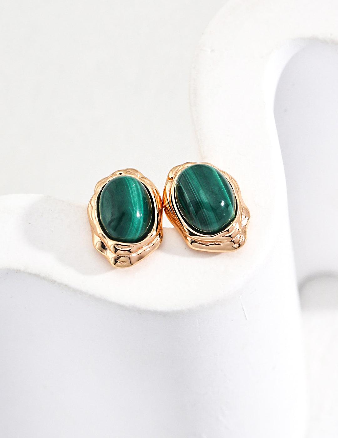 Natural Malachite Earrings Studs - MinElèn Jewelry