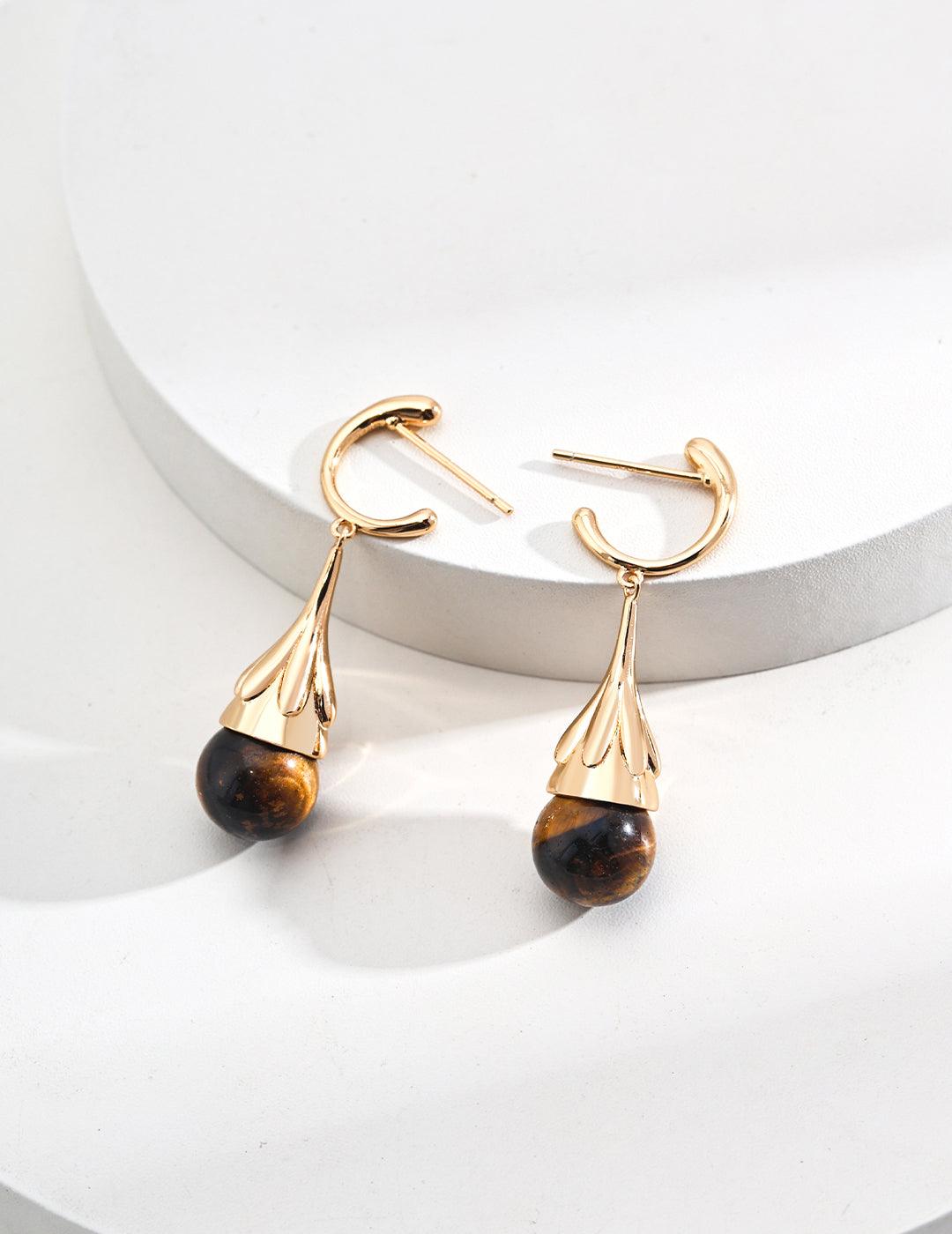 Sterling Silver Onyx/Tiger Eye Earrings